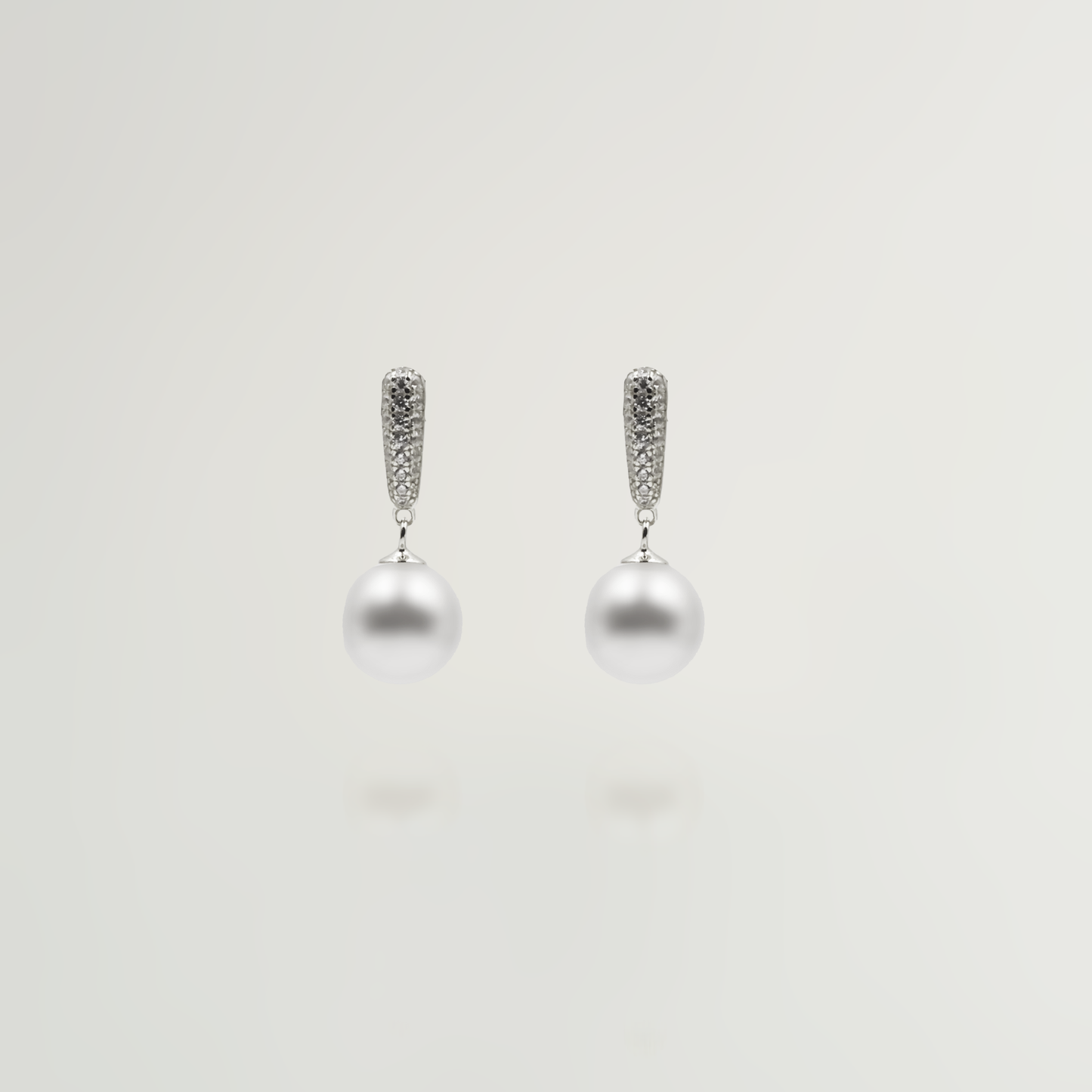 Marjorie Pearl Drop Earrings with Diamonds in Silver