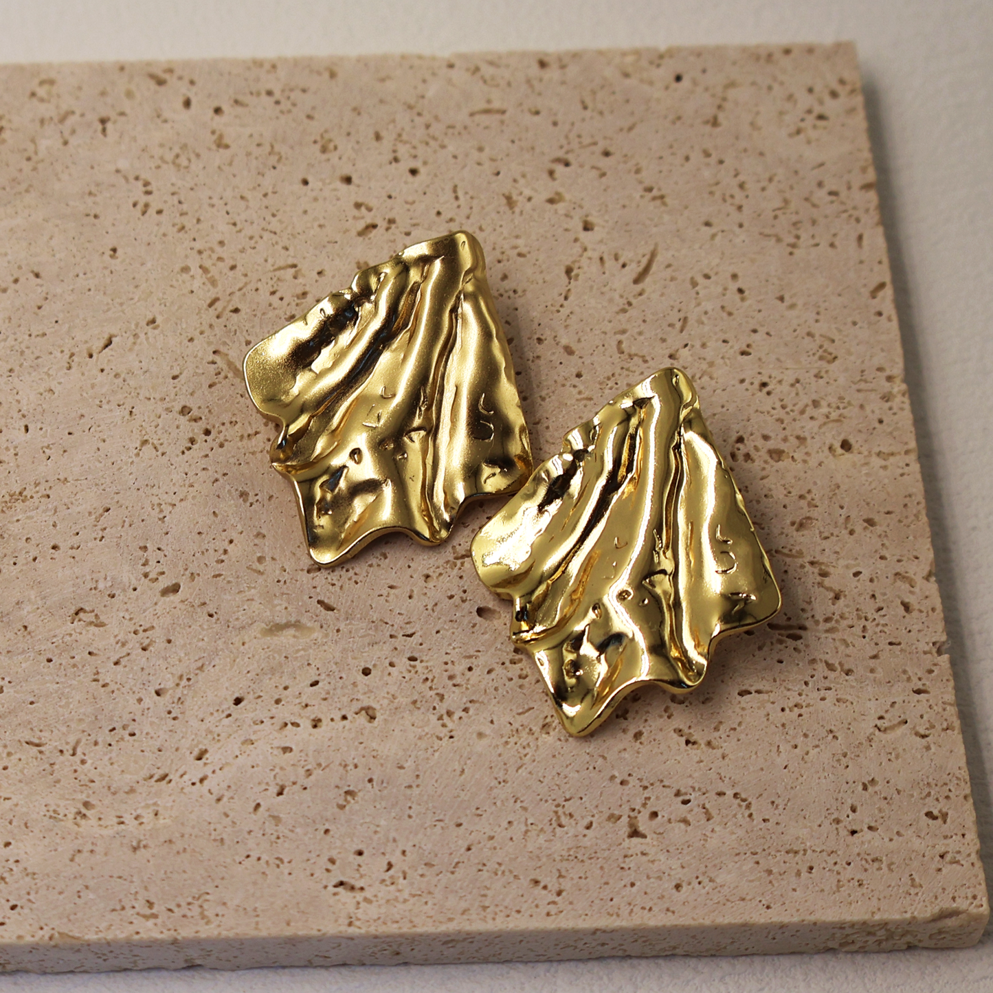 Hackney Fan-Shaped Textured Gold Earrings