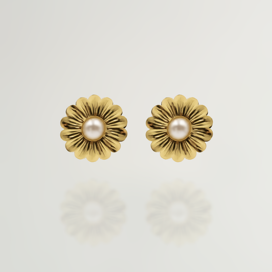 Baroque Flora Earrings with Pearl in Gold