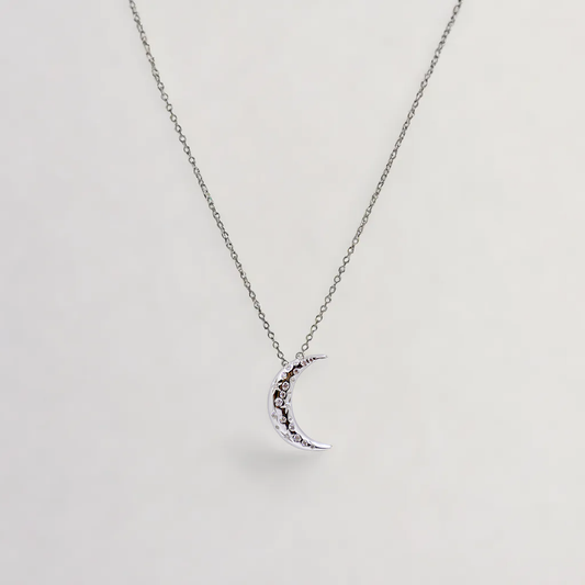 Aurélie Moon Necklace with Diamond in Silver